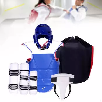 Комплект спарринговой экипировки для каратэ, защита рук и ног, регулируемая мягкая накладка на грудь для тхэквондо, защита паха для S синий