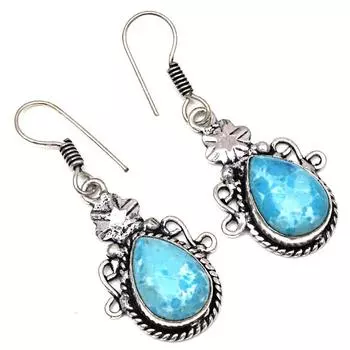 Карбиан Ларимар Драгоценный Камень Ручной Работы Подарок Для Нее Серебряные Ювелирные Изделия Серьги 1.5