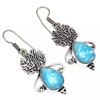 Карбиан Ларимар Драгоценный Камень Ручной Работы Подарок Для Нее Серебряные Ювелирные Изделия Серьги 1.5