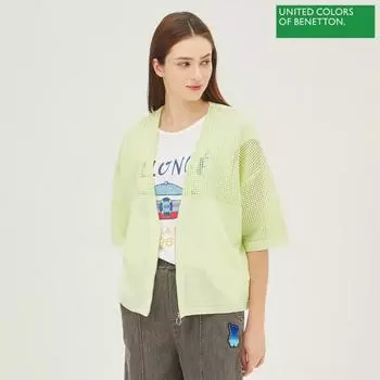 Кардиган Benetton Mesh Mix Zip-Up Bakc69331 Yg yellow green/OS