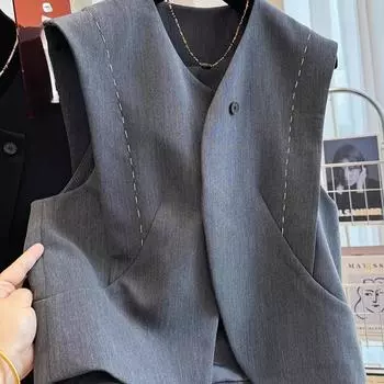 Кардиган без рукавов Женские жилеты Ropa Mujer Винтажный Корейский Жилет Офисная Леди Майки XXL