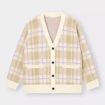 Кардиган-бойфренд в клетку GU с длинными рукавами YT+E