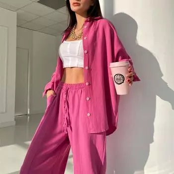 Кардиган, брючные костюмы, одежда для дома, женская одежда из 2 предметов, одежда для сна, зима-осень, ночная рубашка, однотонная винтажная элегантная базовая свободная повседневная домашняя одежда S розовый