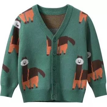 Кардиган для мальчиков, детский свитер с v-образным вырезом и мультяшным принтом, осенняя теплая вязаная верхняя одежда с длинными рукавами 110cm зелёный
