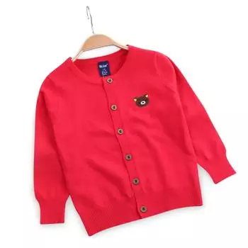 Кардиган для мальчиков и девочек, вязаный свитер с v-образным вырезом, детское пальто, повседневная куртка с длинными рукавами и вышивкой для маленьких мальчиков 100cm красный