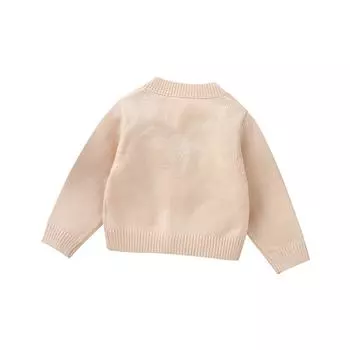 Кардиган для маленьких девочек, длинный рукав с v-образным вырезом и пуговицами, зимний теплый вязаный свитер, одежда для младенцев 2-3 Years абрикосовый