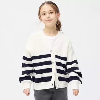 Кардиган GU by Uniqlo GIRLS с длинными рукавами и жемчужными пуговицами