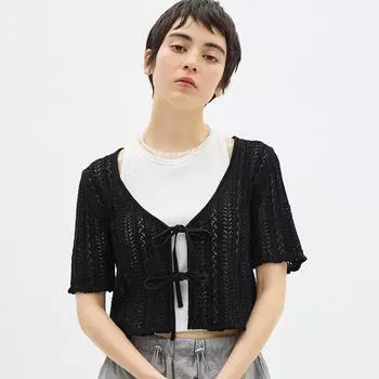 Кардиган GU by Uniqlo с открытым передом и бантом и короткими рукавами