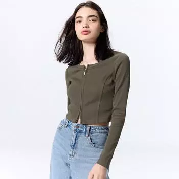 Кардиган GU by Uniqlo в рубчик с двойной молнией Q
