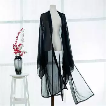 Кардиган Ханфу, древняя китайская рубашка с рукавами династии Тан, тонкий шифон, классическая одежда для народных танцев, сценический костюм для косплея One Size чёрный