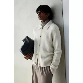 Кардиган HM Regular Fit из смеси шерсти с начесом кремового цвета XS