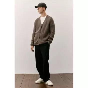 Кардиган HM Rib Knit Regular Fit Коричневый XS