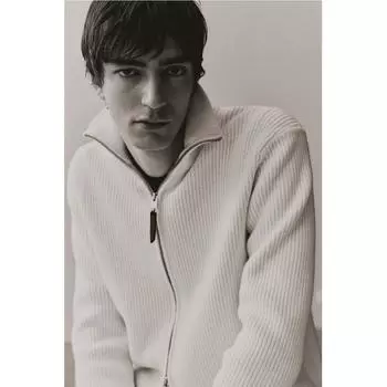 Кардиган HM Ribbed Knit Regular Fit кремовый XS