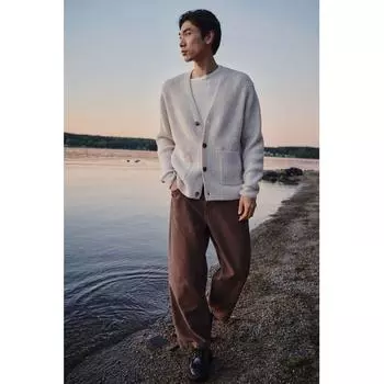 Кардиган HM Ribbed Knit Regular Fit светло-бежевый XS