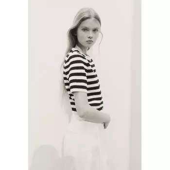 Кардиган HM с короткими рукавами кремового цвета в полоску