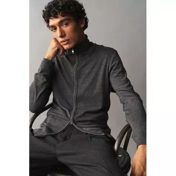 Кардиган HM slimM Fit из мериносовой шерсти на молнии, темно-серый XS