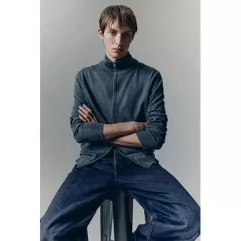 Кардиган HM slimM Fit на молнии, темно-серый меланж XS