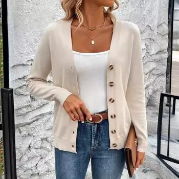 Кардиган из искусственной овчины, женский, с V-образным вырезом, большой размер, короткий свитер, теплый, мягкий, удобный, для поездок на работу, однотонное пальто, простое, повседневное, осень-зима XL абрикосовый