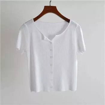 Кардиган из ледяного шелка с V-образным вырезом, приталенный, короткий, вязаный White All yards