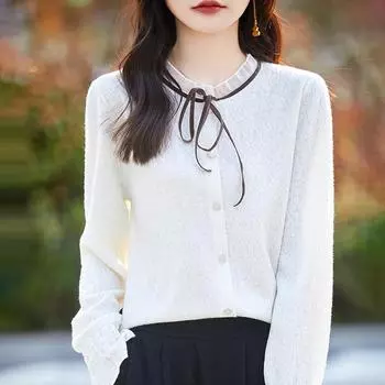 Кардиган из шерсти мериноса для женщин в весенне-осеннем стиле, модный и универсальный кардиган тонкой вязки из шелка, куртка класса люкс, приятная к коже M