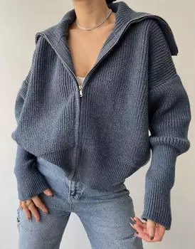 Кардиган из трикотажа цвета индиго с молнией Mai Rafi