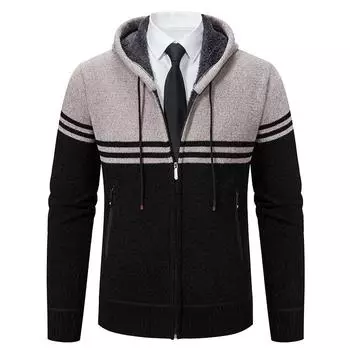Кардиган куртка мужская новая осень и зима корейский стиль бархатный теплый вязаный кардиган мужская повседневная куртка свитер с капюшоном M