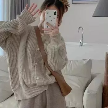Кардиган, мягкий восковой свободный свитер с жареным тестом, женский весенне-осенний дизайн, универсальный трикотаж