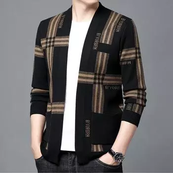 Кардиган мужской свитер куртка, осень новый корейский вариант модный тренд сращивание трикотажный красивый пиджак мужской топ M