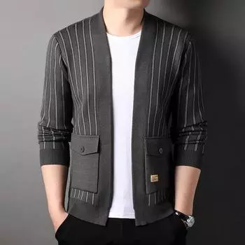 Кардиган мужской вязаный свитер корейская версия тренд повседневная верхняя одежда свитер молодежная мода свитер куртка топ осень M чёрный