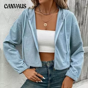 Кардиган на молнии, осенне-зимняя женская короткая вельветовая куртка в стиле ретро с капюшоном S синий