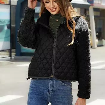 Кардиган на молнии с длинным рукавом Женский плюшевый однотонный топ в стиле пэчворк S абрикосовый