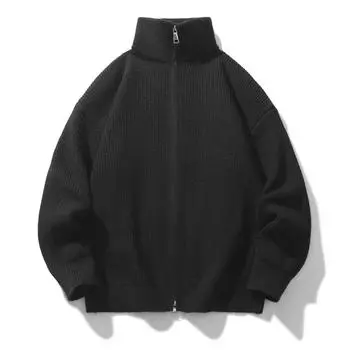 Кардиган на молнии свитер куртка мужская осень и зима ленивый утолщенный повседневный свободный водолазка вязаный свитер мужской M чёрный