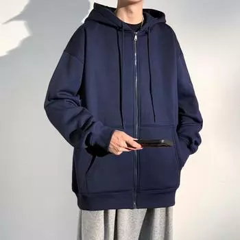 Кардиган на молнии, толстовка мужская, модный бренд из Гонконга, свободная куртка с капюшоном, мужские модные весенние и осенние однотонные топы для подростков M