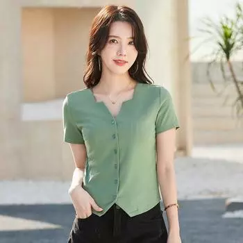 Кардиган на пуговицах с v-образным вырезом и высокой талией, короткий женский топ с половиной рукавов, удобный хлопковый свитшот в корейском стиле, темперамент, лето 2024 S синий