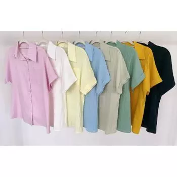 Кардиган Одежда 2025 Сращивание Карман Короткий Рукав Однотонный Темперамент Повседневный Отворот Плеча Рукав Рубашка Короткий Рукав Женская Одежда S небесно-голубой