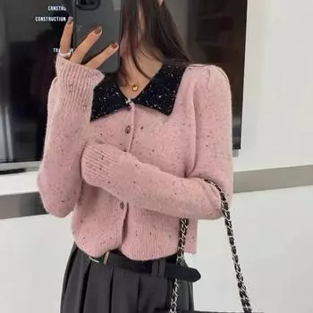 Кардиган осенне-зимняя куртка с длинными рукавами новая верхняя одежда вязаный свитер верхняя одежда маленькая верхняя одежда вязаный свитер one size белый