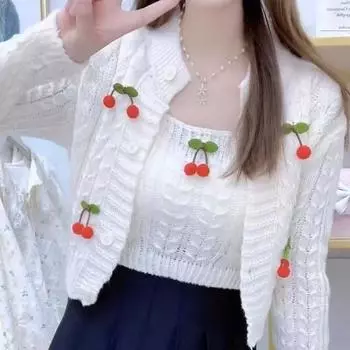 Кардиган, осенний комплект из двух предметов для женщин, милый короткий цветочный трикотаж, комплект из двух предметов в стиле вестерн, женский кардиган, свитер