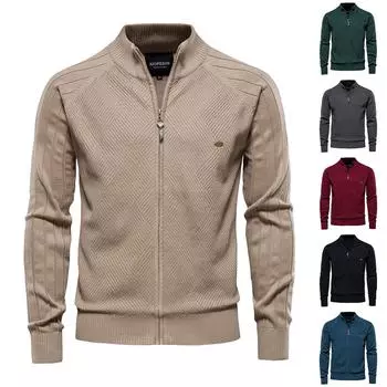 Кардиган, пальто, новый однотонный свитер с лацканами, повседневный свитер с высоким воротником L чёрный