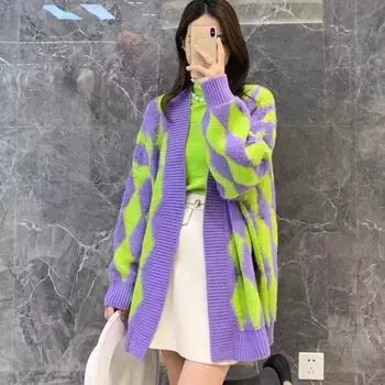 Кардиган, пальто, женский весенне-осенний свитер средней длины с длинными рукавами, свободный вязаный кардиган с длинными рукавами в ленивом стиле