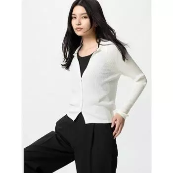 Кардиган-поло Uniqlo в рубчик 01 OFF WHITE/WOMEN XS