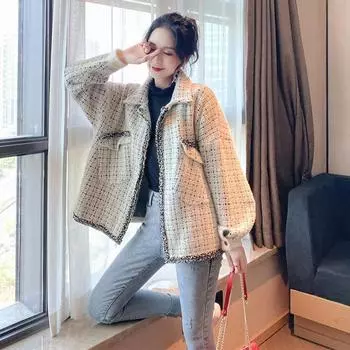 Кардиган с ароматом норки, женское пальто на осень и зиму 2022, корейское свободное кружевное пальто с отложным воротником и длинными рукавами, повседневное шерстяное женское пальто One Size чёрный