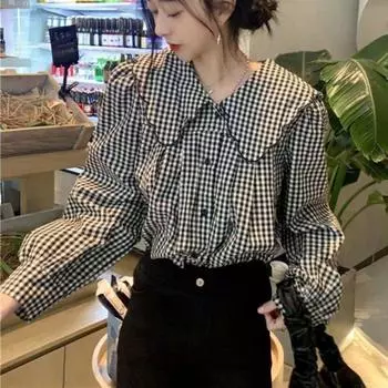 Кардиган с длинным рукавом, блузка с оборками и полосками, женская рубашка в сетку в стиле ретро, топы для девочек S черный белый