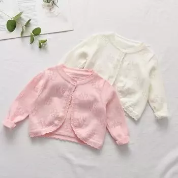 Кардиган с длинными рукавами для девочек, детские вязаные свитера с застежкой на пуговицы, топы 80cm бежевый