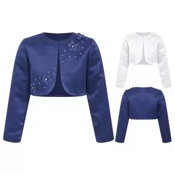 Кардиган с длинными рукавами и открытым передом для девочек, свитера, болеро, праздничная детская куртка на плечах для платья для причастия 3-4 Years темно-синий