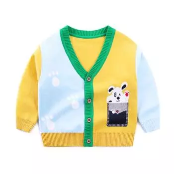 Кардиган с героями мультфильмов для мальчиков, детский свитер с v-образным вырезом, пальто, верхняя одежда с длинными рукавами для маленьких мальчиков 90cm зелёный