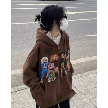 Кардиган с капюшоном и флисовым принтом XL коричневый