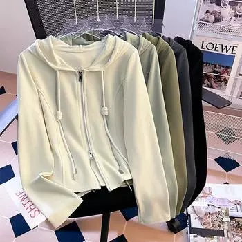 Кардиган с капюшоном на завязках, свитер для женщин, весна и осень, нестандартный тонкий топ, замедляющий старение, удобный, универсальный и модный S