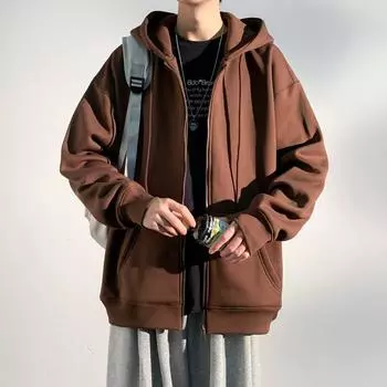 Кардиган с капюшоном, однотонный свитер, мужской вариант, длинный рукав, капюшон, однотонный свитер с длинным рукавом и завязками S белый