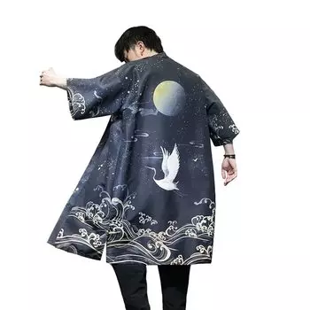 Кардиган с коротким рукавом Jinbei Летняя куртка Верхняя одежда Пальто в японском стиле Длинное хаори Ретро-узор Летний фестиваль фейерверков Летний фестиваль Событие