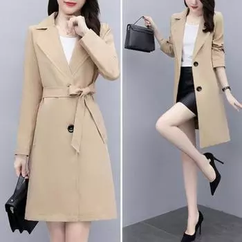 Кардиган с лацканами, двойные пуговицы, однотонный, против морщин, средней длины, с длинными рукавами, карманы, деловой стиль, ПР, для поездок на работу 3XL бежевый